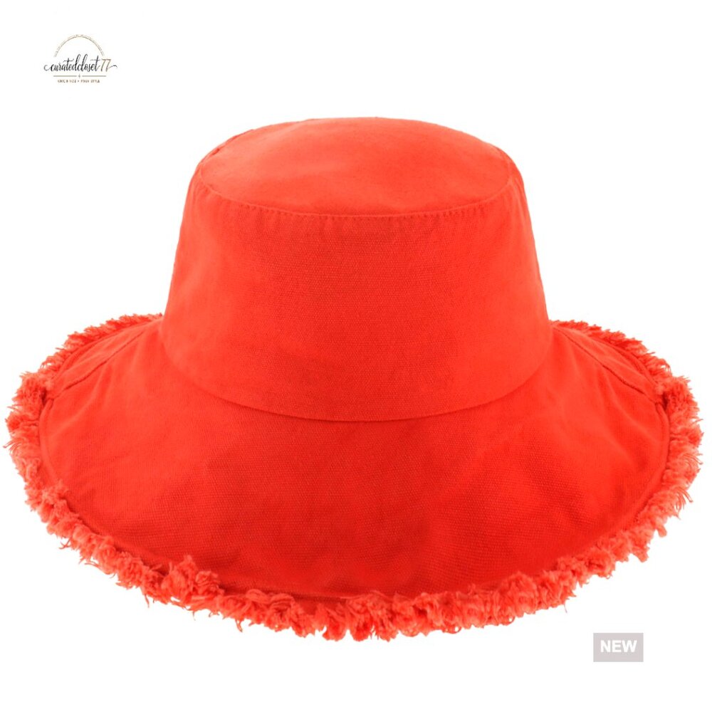 Frayed Bucket Hat Wide Brim Cotton Summer Beach Outdoor Sun Protection
